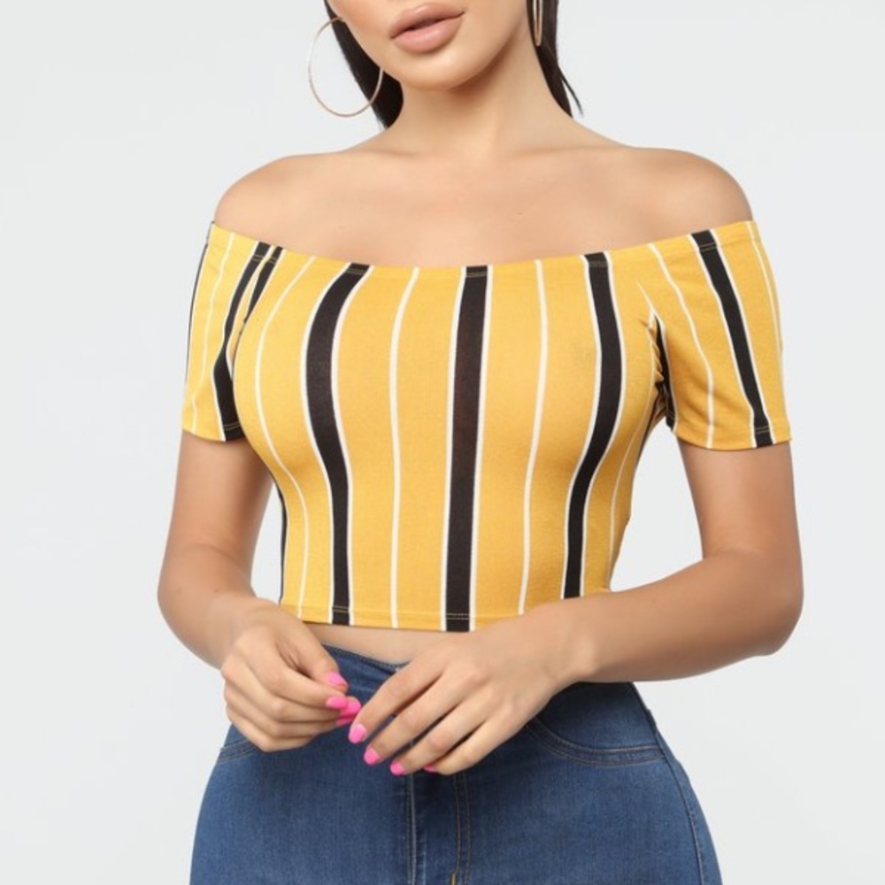 Fashion Nova Striped Yellow Crop Top